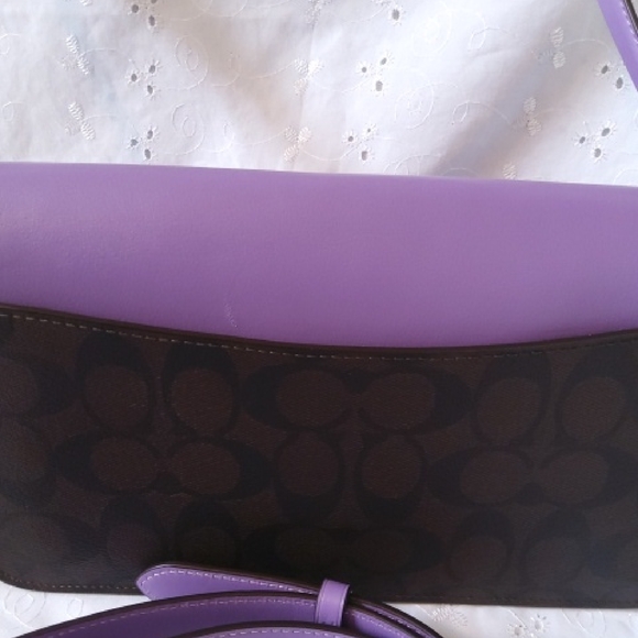 Coach Signature Morgan Lavender and Dark Brown Shoulder Bag - Picture 7 of 7